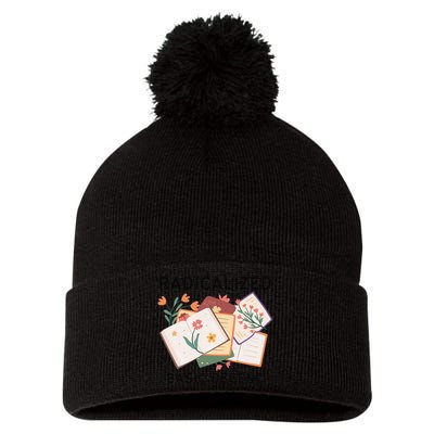 Radicalized By Basic Decency Book Flower Pom Pom 12in Knit Beanie