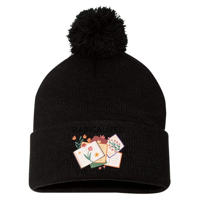 Radicalized By Basic Decency Book Flower Pom Pom 12in Knit Beanie