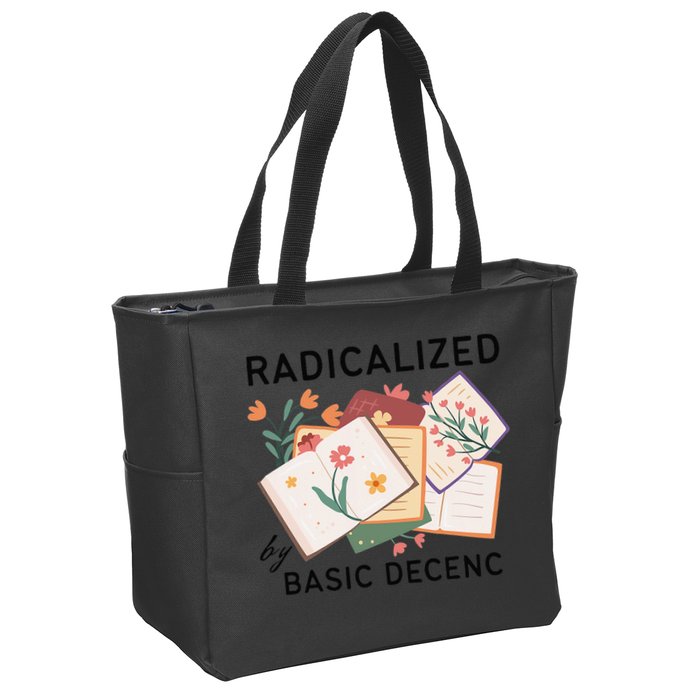 Radicalized By Basic Decency Book Flower Zip Tote Bag