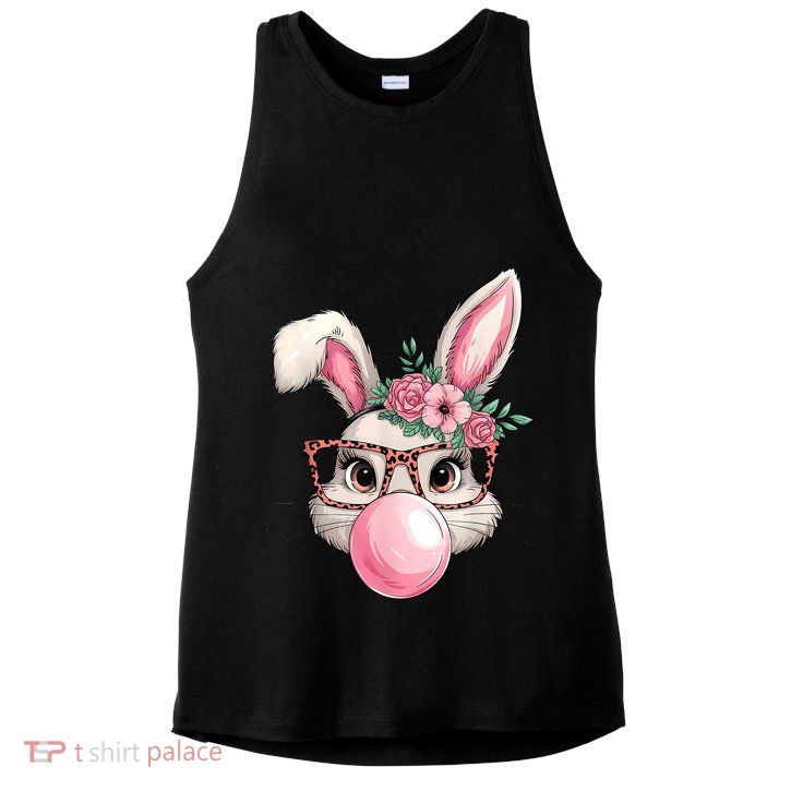 Rabbit Bunny Blowing Bubble Easter Day Cute Women Girls Ladies PosiCharge Tri-Blend Wicking Tank