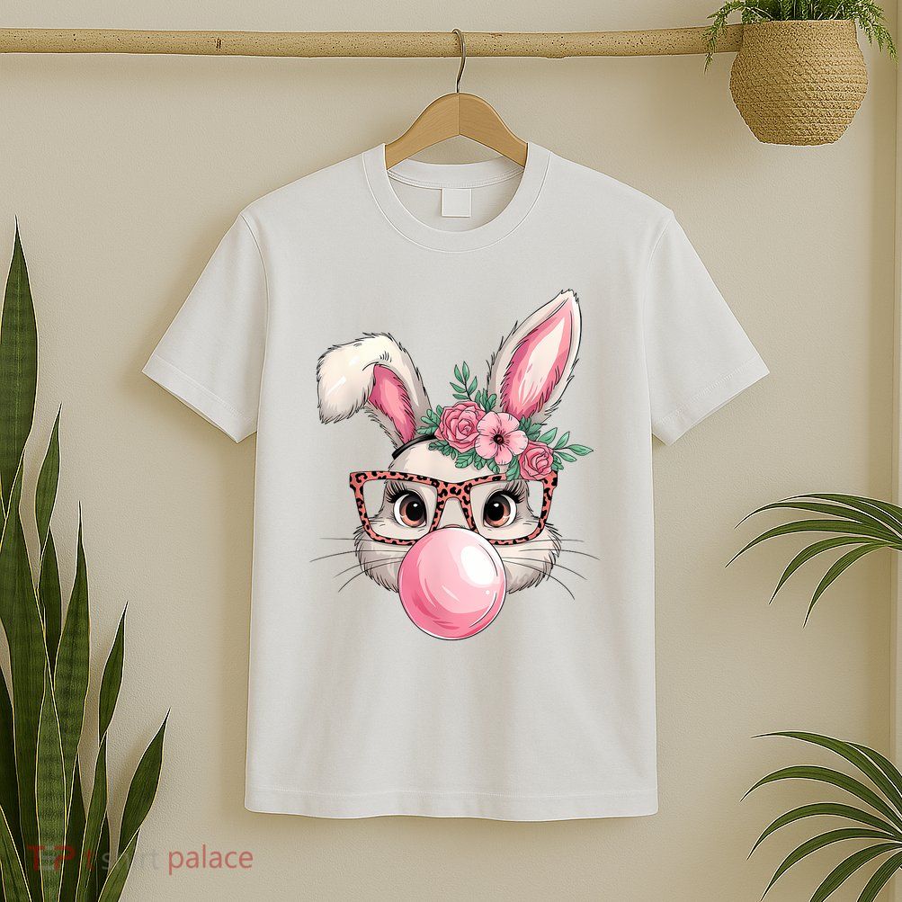 Rabbit Bunny Blowing Bubble Easter Day Cute Women Girls T-Shirt