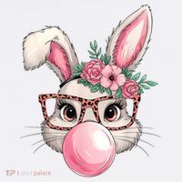 Rabbit Bunny Blowing Bubble Easter Day Cute Women Girls T-Shirt