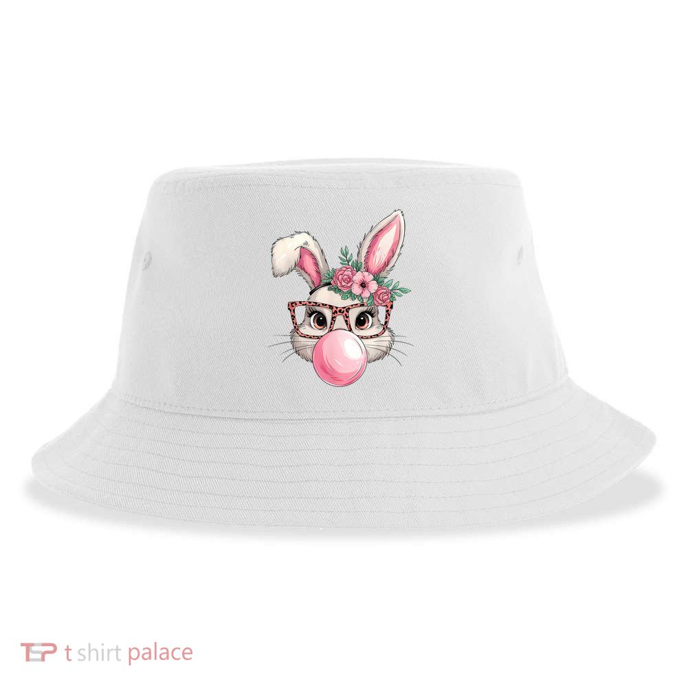 Rabbit Bunny Blowing Bubble Easter Day Cute Women Girls Sustainable Bucket Hat