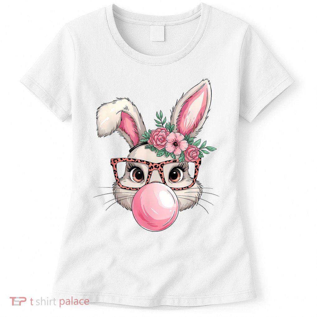 Rabbit Bunny Blowing Bubble Easter Day Cute Women Girls Womens T-Shirt