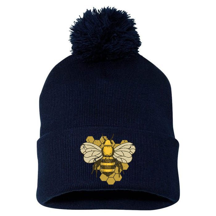 Retro Beekeeper Beekeeping Bumblebee Vintage Save The Bees Pom Pom 12in Knit Beanie