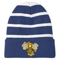 Retro Beekeeper Beekeeping Bumblebee Vintage Save The Bees Striped Beanie with Solid Band