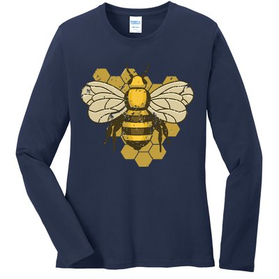 Retro Beekeeper Beekeeping Bumblebee Vintage Save The Bees Ladies Long Sleeve Shirt