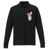 Rabbit Bunny Blowing Bubble Gum Easter Day Performance Long Sleeve Polo