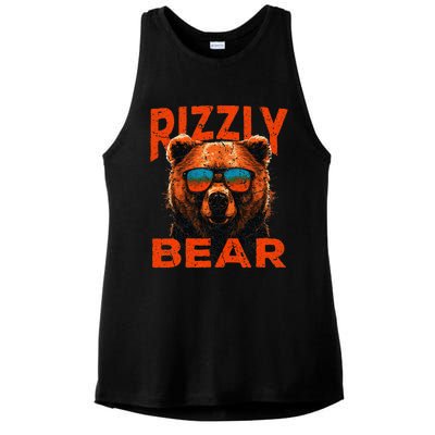 Rizzly Bear Cool Grizzly Bear Wearing Sunglasses Funny Meme Ladies PosiCharge Tri-Blend Wicking Tank