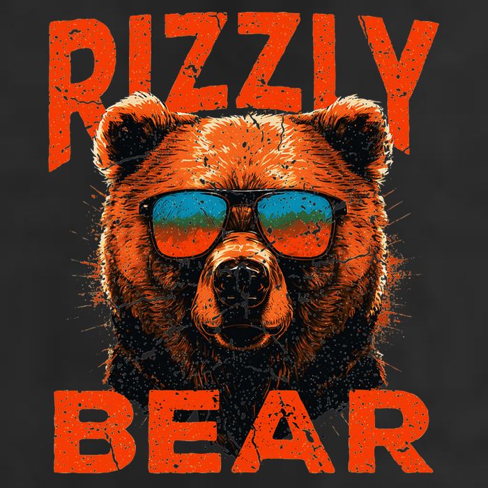 Rizzly Bear Cool Grizzly Bear Wearing Sunglasses Funny Meme 7 Panel Mesh Trucker Snapback Hat