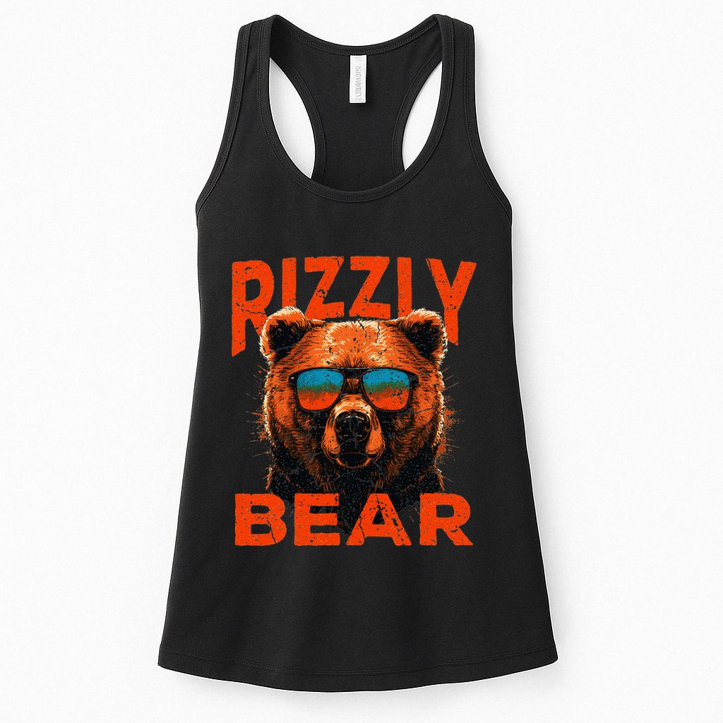Rizzly Bear Cool Grizzly Bear Wearing Sunglasses Funny Meme Womens Tank Top