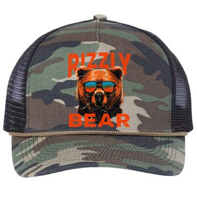 Rizzly Bear Cool Grizzly Bear Wearing Sunglasses Funny Meme Retro Rope Trucker Hat Cap