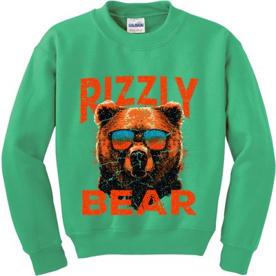 Rizzly Bear Cool Grizzly Bear Wearing Sunglasses Funny Meme Kids Sweatshirt