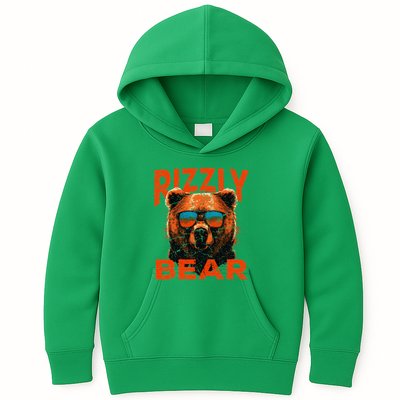 Rizzly Bear Cool Grizzly Bear Wearing Sunglasses Funny Meme Kids Hoodie