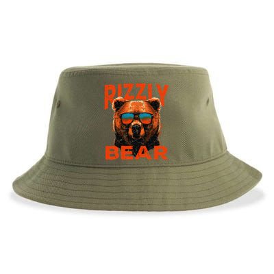 Rizzly Bear Cool Grizzly Bear Wearing Sunglasses Funny Meme Sustainable Bucket Hat