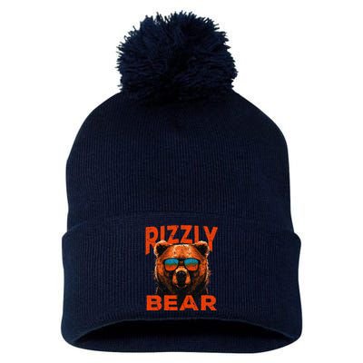 Rizzly Bear Cool Grizzly Bear Wearing Sunglasses Funny Meme Pom Pom 12in Knit Beanie