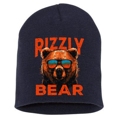 Rizzly Bear Cool Grizzly Bear Wearing Sunglasses Funny Meme Short Acrylic Beanie