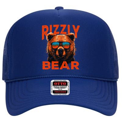 Rizzly Bear Cool Grizzly Bear Wearing Sunglasses Funny Meme High Crown Mesh Back Trucker Hat