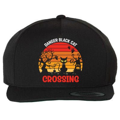 Retro Black Cat Danger Cat Crossing Funny Halloween Gift Wool Snapback Cap