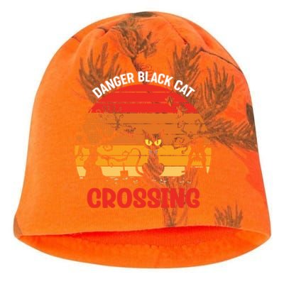 Retro Black Cat Danger Cat Crossing Funny Halloween Gift Kati - Camo Knit Beanie