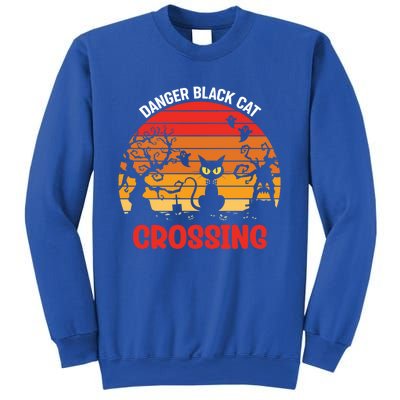 Retro Black Cat Danger Cat Crossing Funny Halloween Gift Sweatshirt