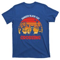 Retro Black Cat Danger Cat Crossing Funny Halloween Gift T-Shirt