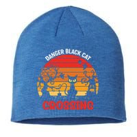 Retro Black Cat Danger Cat Crossing Funny Halloween Gift Sustainable Beanie