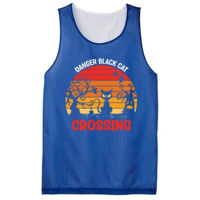 Retro Black Cat Danger Cat Crossing Funny Halloween Gift Mesh Reversible Basketball Jersey Tank