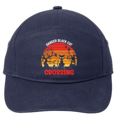 Retro Black Cat Danger Cat Crossing Funny Halloween Gift 7-Panel Snapback Hat