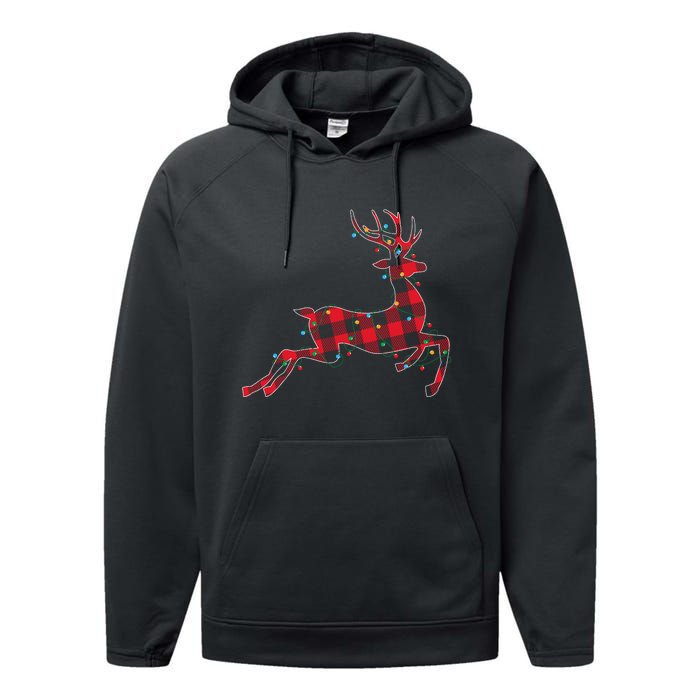 Red & Black Christmas Buffalo Plaid Deer Xmas Holiday Performance Fleece Hoodie