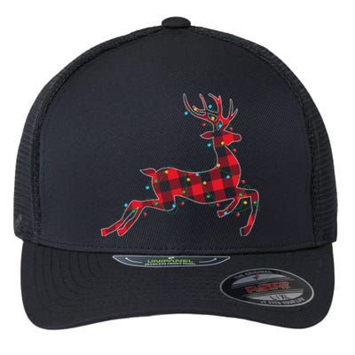 Red & Black Christmas Buffalo Plaid Deer Xmas Holiday Flexfit Unipanel Trucker Cap