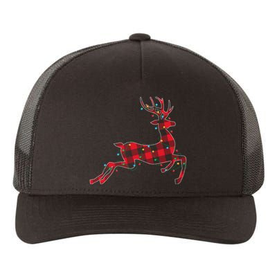 Red & Black Christmas Buffalo Plaid Deer Xmas Holiday Yupoong Adult 5-Panel Trucker Hat