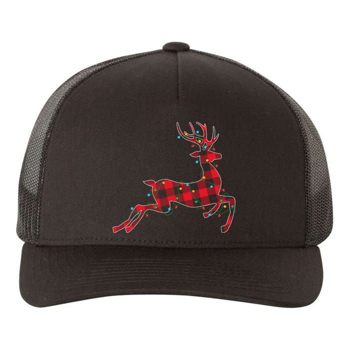 Red & Black Christmas Buffalo Plaid Deer Xmas Holiday Yupoong Adult 5-Panel Trucker Hat