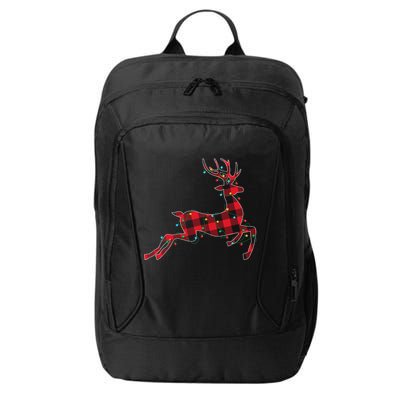 Red & Black Christmas Buffalo Plaid Deer Xmas Holiday City Backpack