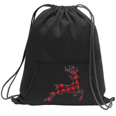 Red & Black Christmas Buffalo Plaid Deer Xmas Holiday Sweatshirt Cinch Pack Bag