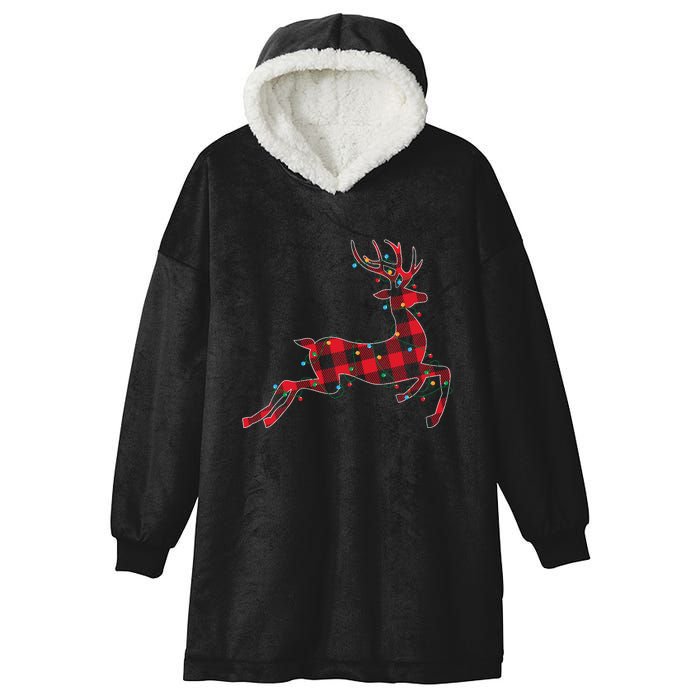 Red & Black Christmas Buffalo Plaid Deer Xmas Holiday Hooded Wearable Blanket