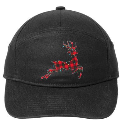 Red & Black Christmas Buffalo Plaid Deer Xmas Holiday 7-Panel Snapback Hat