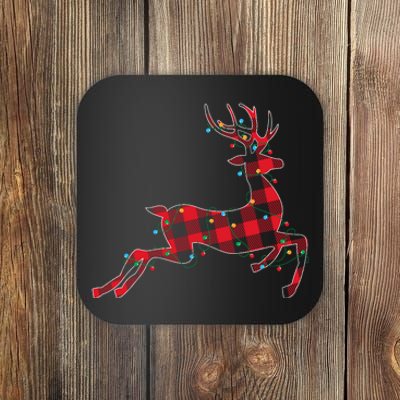 Red & Black Christmas Buffalo Plaid Deer Xmas Holiday Coaster