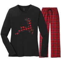 Red & Black Christmas Buffalo Plaid Deer Xmas Holiday Women's Long Sleeve Flannel Pajama Set 