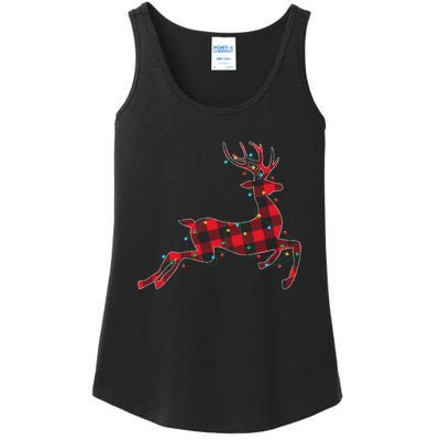 Red & Black Christmas Buffalo Plaid Deer Xmas Holiday Ladies Essential Tank