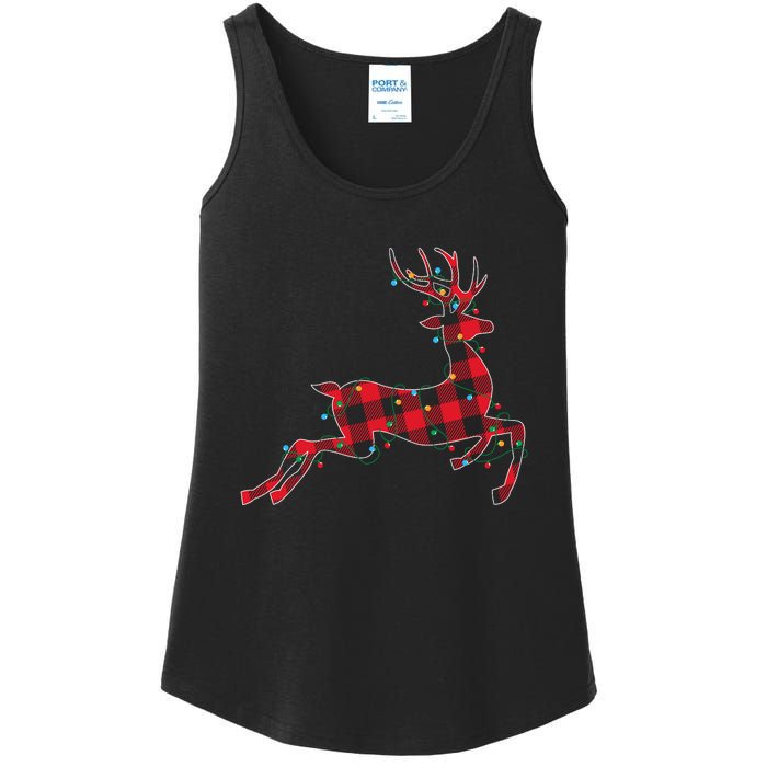 Red & Black Christmas Buffalo Plaid Deer Xmas Holiday Ladies Essential Tank