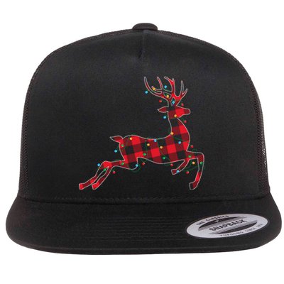 Red & Black Christmas Buffalo Plaid Deer Xmas Holiday Flat Bill Trucker Hat