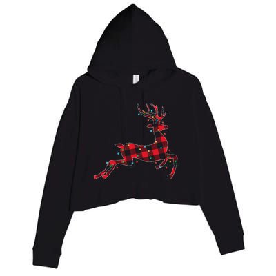 Red & Black Christmas Buffalo Plaid Deer Xmas Holiday Crop Fleece Hoodie