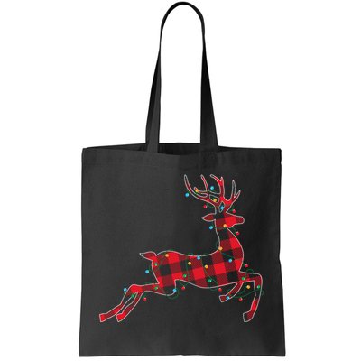 Red & Black Christmas Buffalo Plaid Deer Xmas Holiday Tote Bag