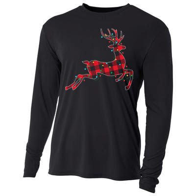 Red & Black Christmas Buffalo Plaid Deer Xmas Holiday Cooling Performance Long Sleeve Crew