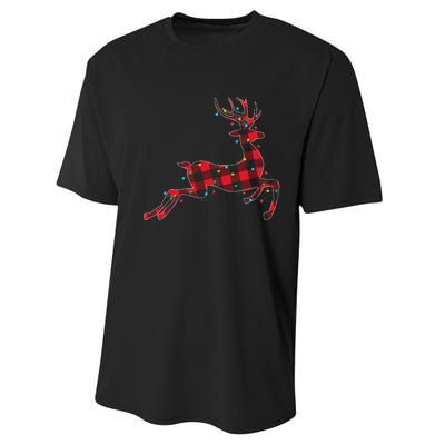 Red & Black Christmas Buffalo Plaid Deer Xmas Holiday Performance Sprint T-Shirt