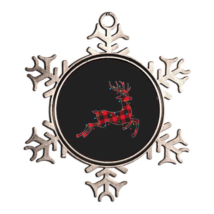 Red & Black Christmas Buffalo Plaid Deer Xmas Holiday Metallic Star Ornament