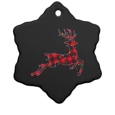 Red & Black Christmas Buffalo Plaid Deer Xmas Holiday Ceramic Star Ornament