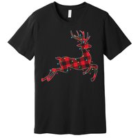 Red & Black Christmas Buffalo Plaid Deer Xmas Holiday Premium T-Shirt