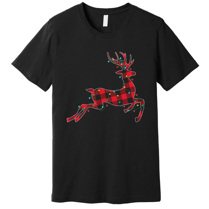 Red & Black Christmas Buffalo Plaid Deer Xmas Holiday Premium T-Shirt